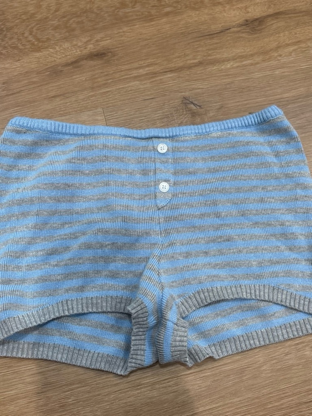 Frankie's Bikinis Light Blue and Gray Striped Knit Shorts